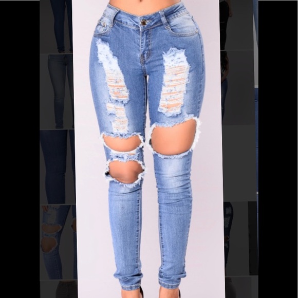 Light Medium Wash Distressed Jeans - Picture 7 of 9